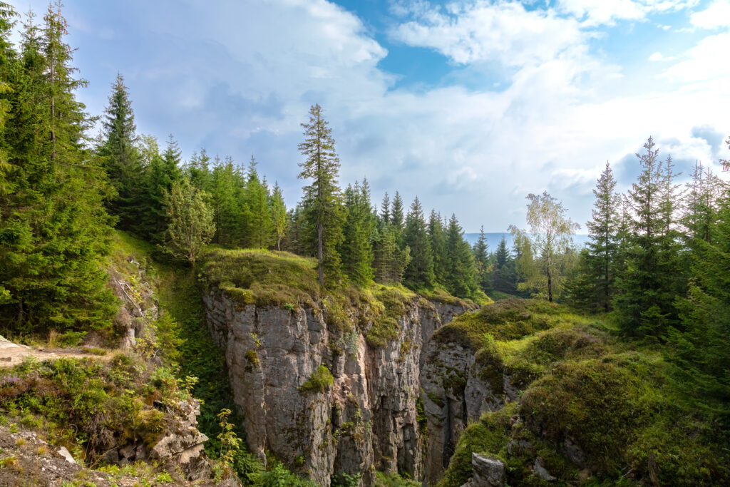 Natural monument Vlci jamy rocks caves in Krusne hory mountains. Western Bohemia, Czech republic